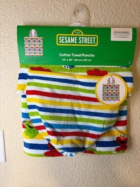 Sesame Street Characters Hooded Towel Poncho Kids Bath Cotton NWT